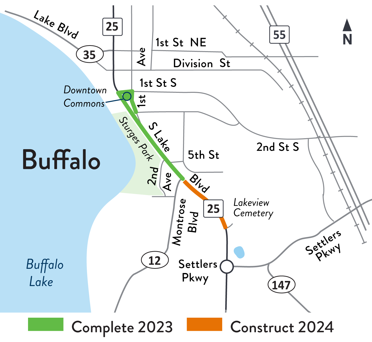 Hwy 25 work map in Buffalo