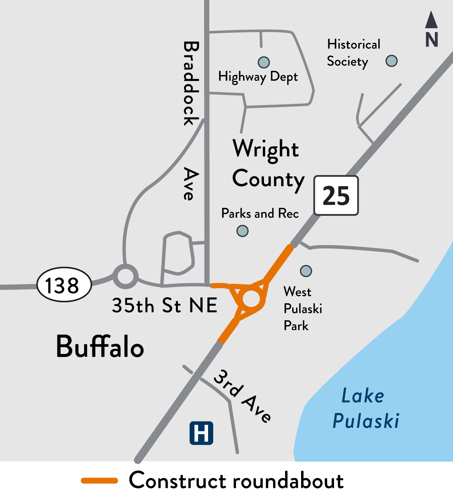 Hwy 25 work map in Buffalo