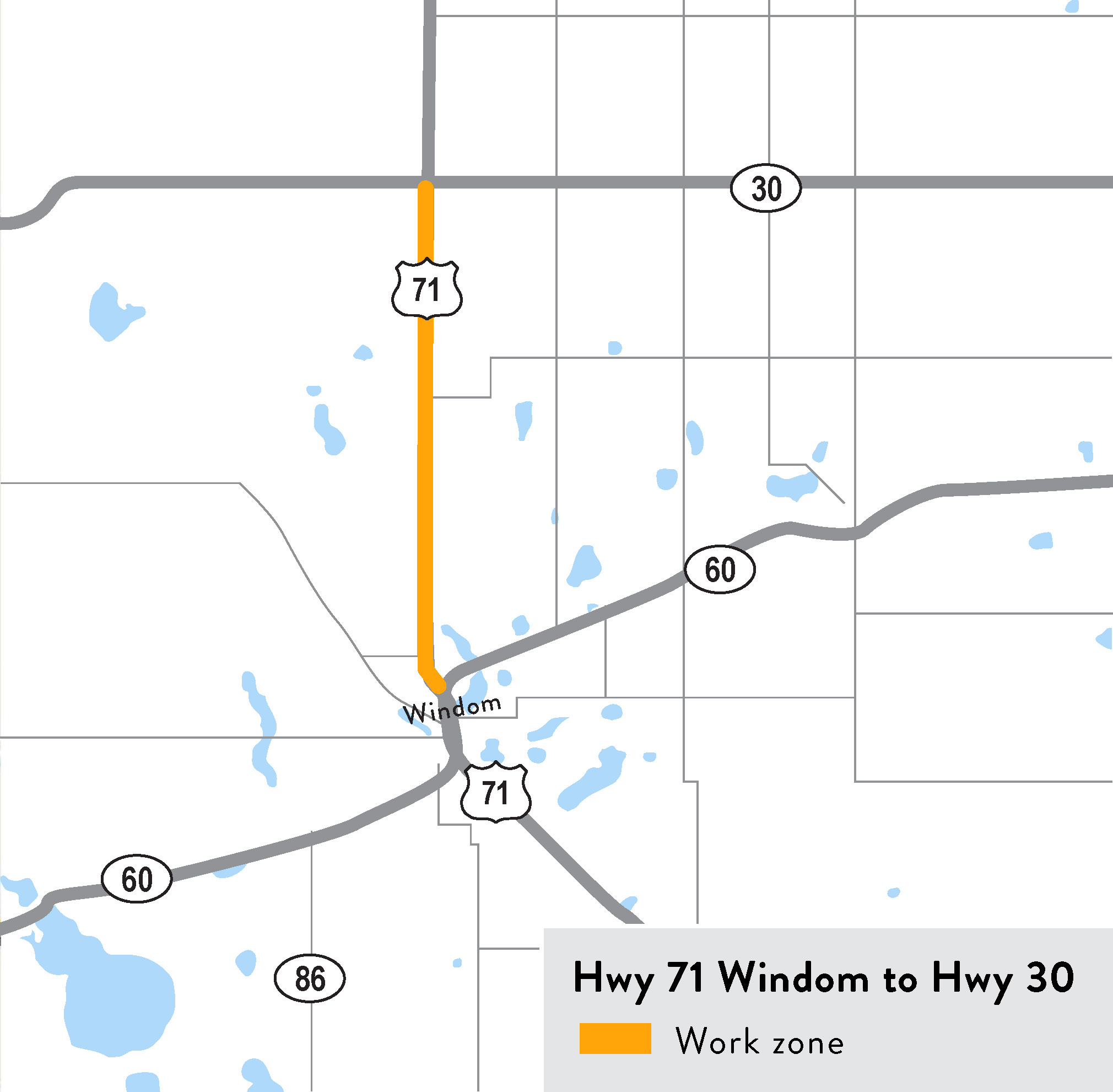 Hwy 71 Windom to Hwy 30 map